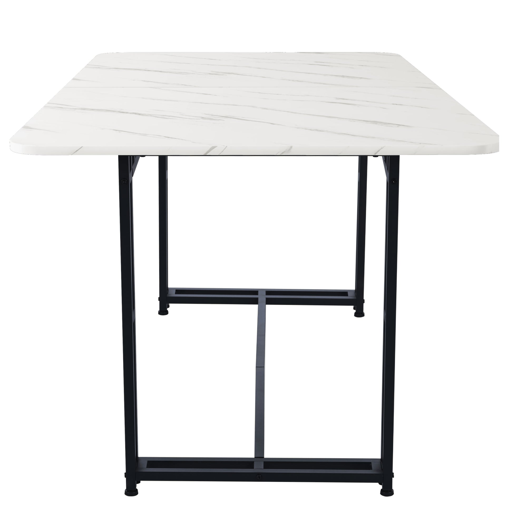 Mesa de comedor para 6 a 8 cubiertos con diseño de mármol - MDF + patas de metal negro - blanco - 5