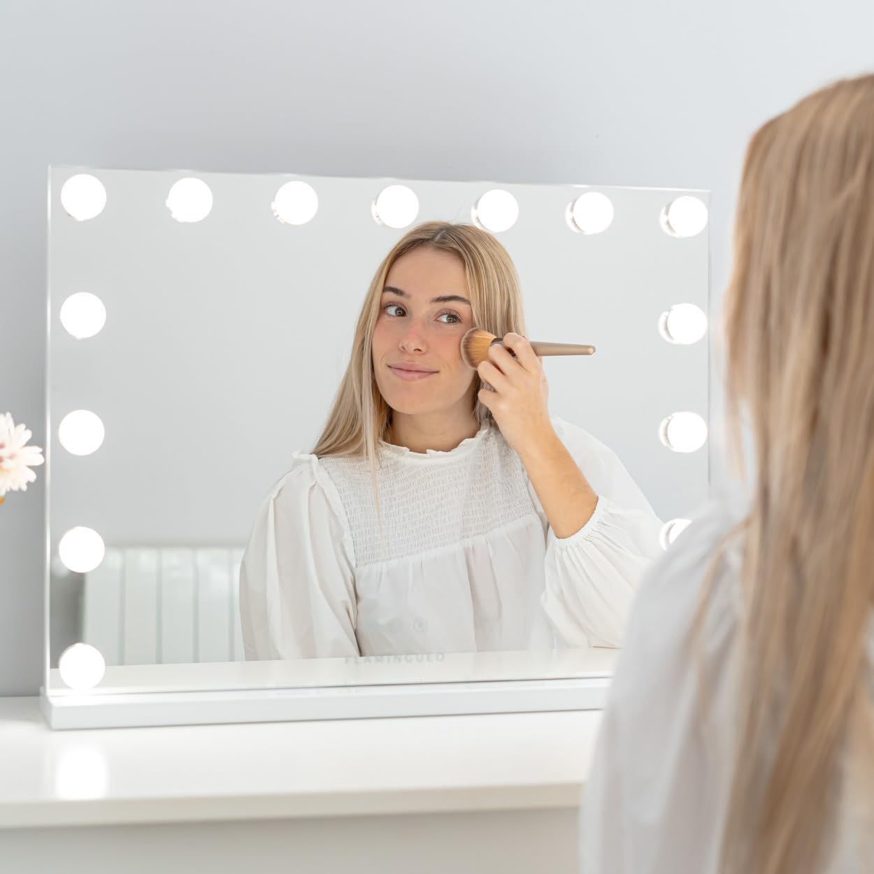 Flamingueo Miroir de Maquillage 15 Led 3 Modes 58x43x12cm Blanc - 2