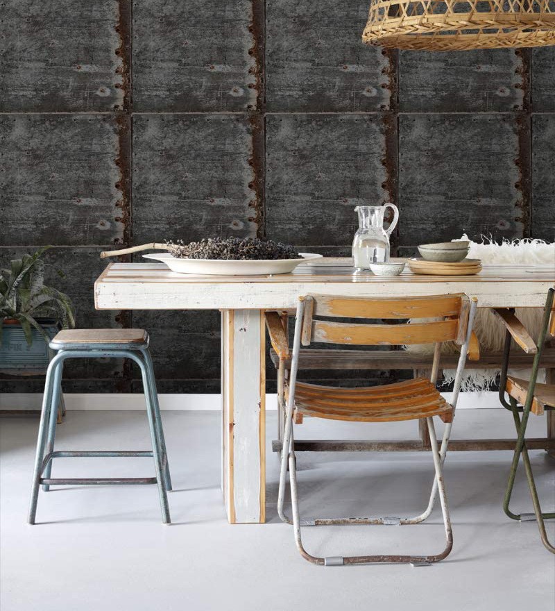 Papel pintado efecto chapa metálica estilo industrial gris - roano 8364 de gaulan - rollo de 10 m x 0,53 m