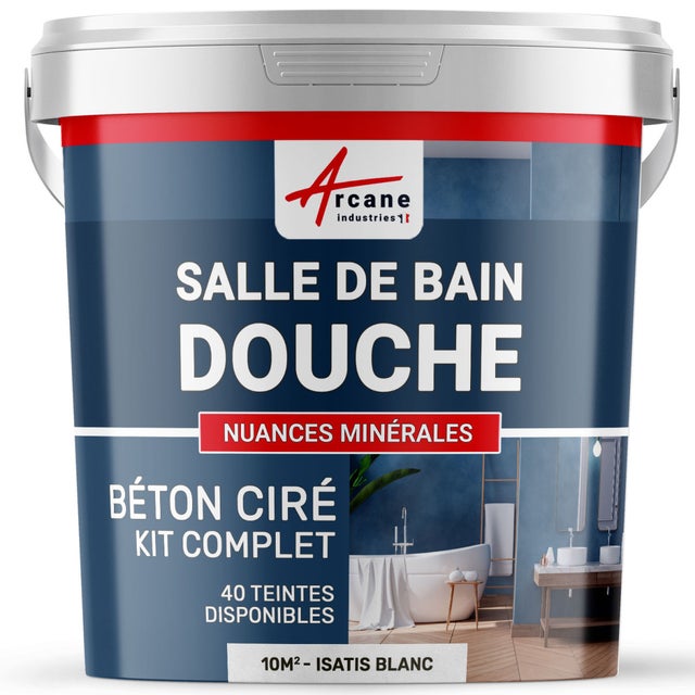 KIT BÉTON CIRÉ - MURS SALLE DE BAINS DOUCHE ITALIENNE Isatis Blanc - 10 m² (en 2 couches) - ARCANE INDUSTRIES