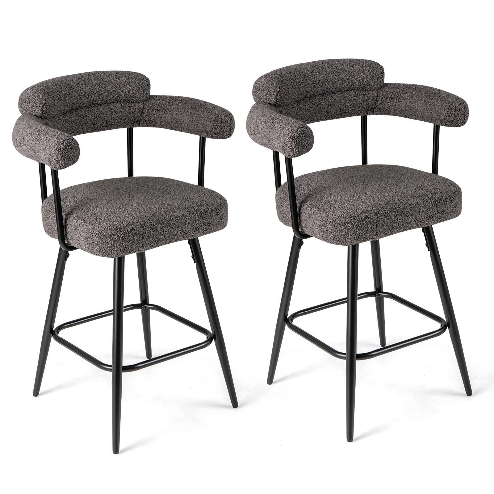 Lot de 2 chaises de bar rembourrées en velours avec dossier et repose-pieds, chaises îlot pour comptoir de cuisine, vert, hauteur : 75 cm Lot de 2 chaises de bar rembourrées en velours avec dossier et repose-pieds, chaises îlot pour comptoir de cuisine, vert, hauteur : 75 cm