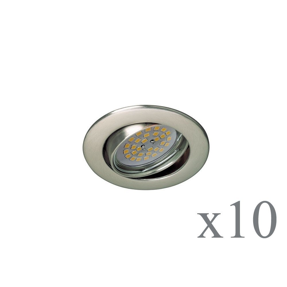 10 zestawów po 10 opraw wpuszczanych Downlight Basic Round Nickel Adjustable z oprawką GU10 Ø8,5 cm