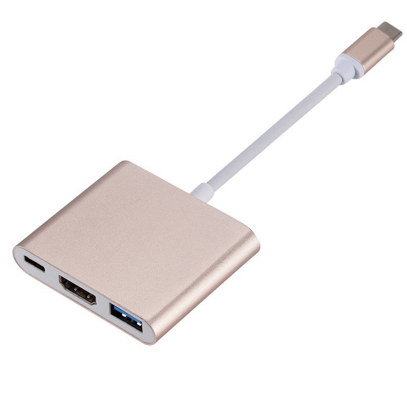 Adapter USB-C na HDMI INF, multiportowy adapter Type-C na HDMI, hub USB-C 3 w 1 z HDMI 4K, USB 3.0, USB-C, złoty