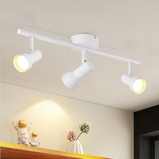 ZMH Lampa sufitowa z 3 białymi reflektorkami GU10, regulowana w zakresie 350°, metalowa, nowoczesny design (żarówki nie są dołączone)