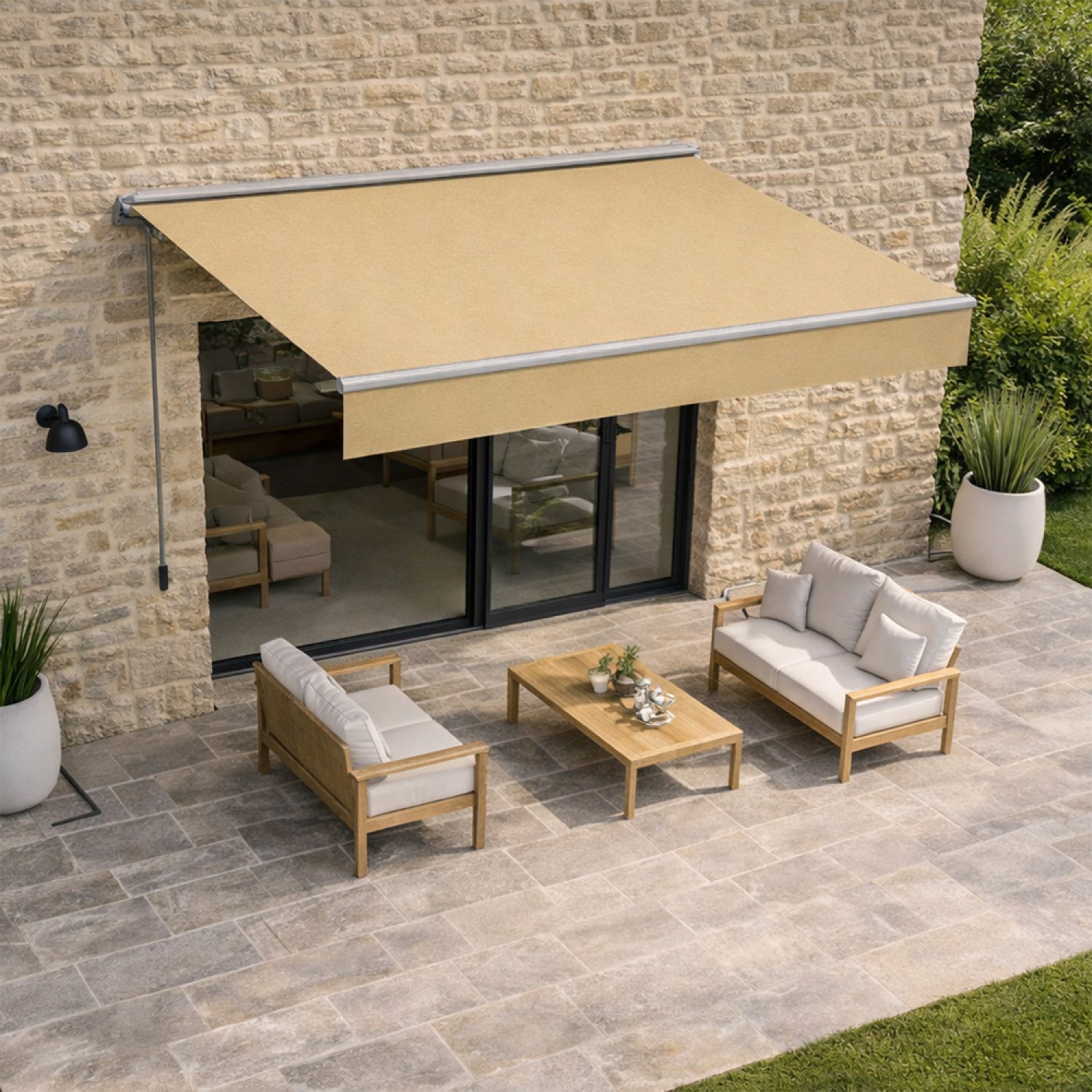 Store banne manuel 2,95 x 2,5 m en aluminium avec toile taupe ADRO - 4