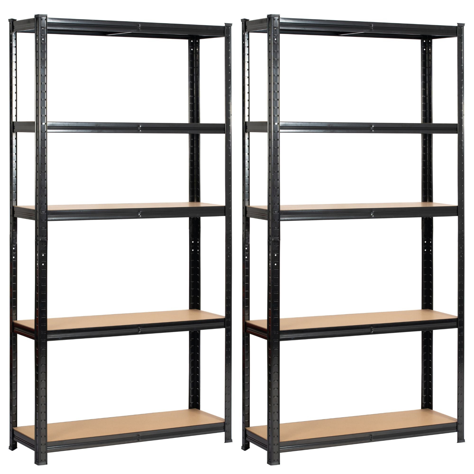 Zestaw 2x Regał metalowy AKORD stalowy czarny 5 półek w kolorze drewna nośność 875kg 90x30x180 cm