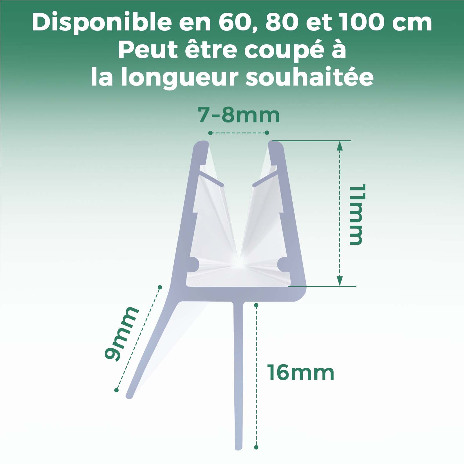 Joint de Douche 60 cm – Joint Porte de Douche 7–8 mm – Joint Paroi de Douche Découpable – Montage Facile - 2