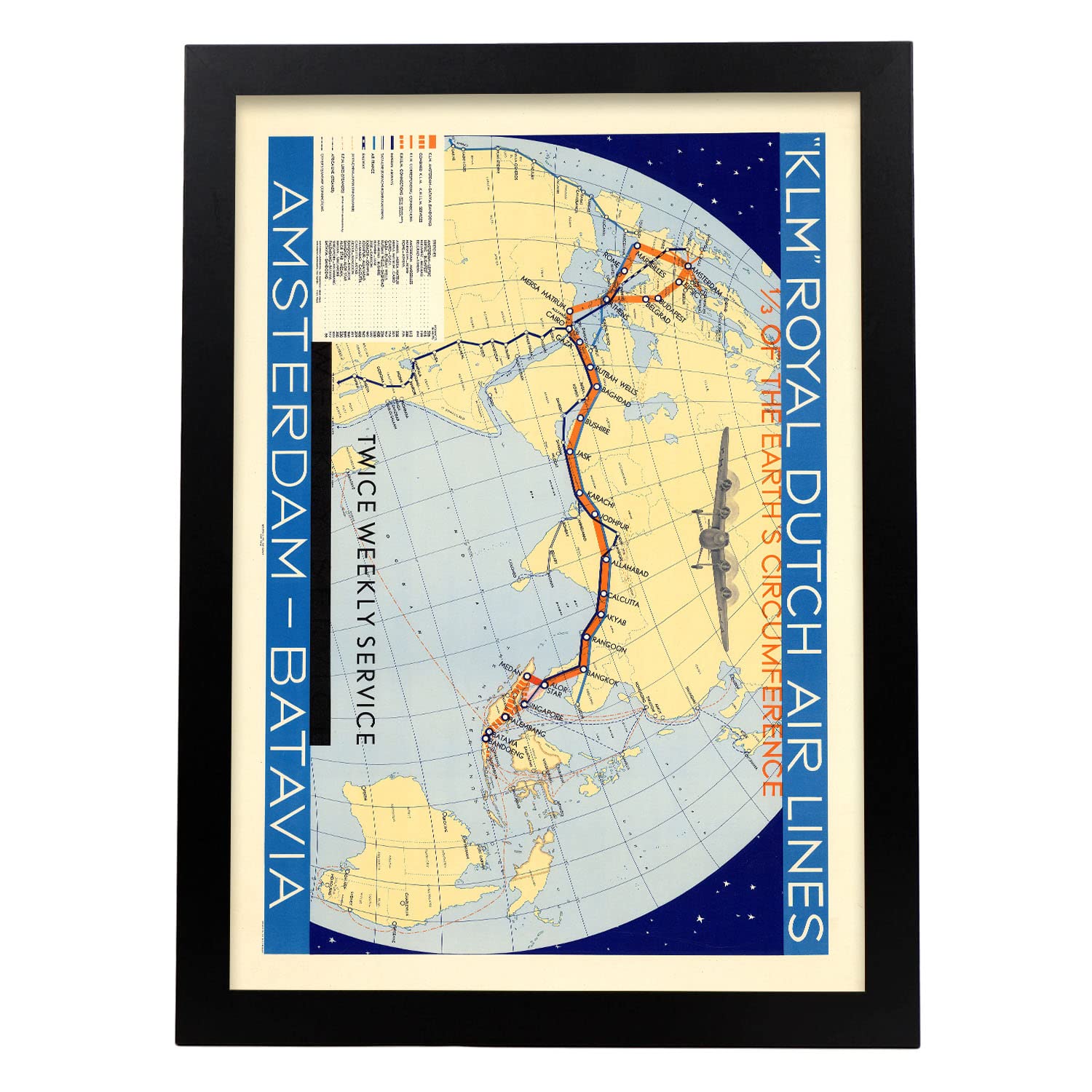 Nacnic póster de publicidad de viajes antigua aerolínea klm ilustraciones de anuncios vintage para la agencias de viaje tamaño a3 con marco negro