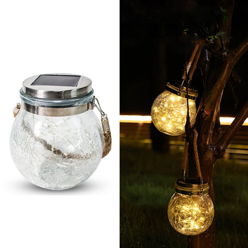 Solarna wisząca kula ze szkła craquelé oświetlenie zewnętrzne krajobraz ogród podwórko świąteczna dekoracja kreatywne światło LED światło ciepłe