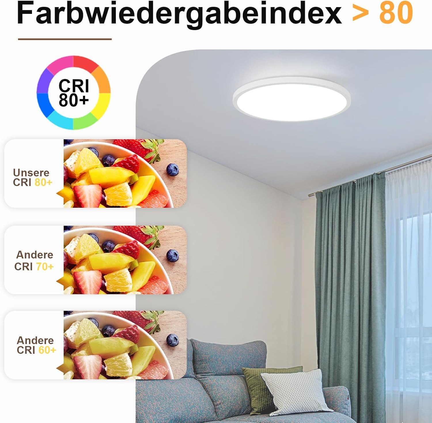 NETTLIFE Lámpara de techo LED Diámetro 30 cm Lámpara de cocina plana Lámpara redonda blanca 24 W Dormitorio IP44 6000 K Lámpara de pasillo para baño - 8