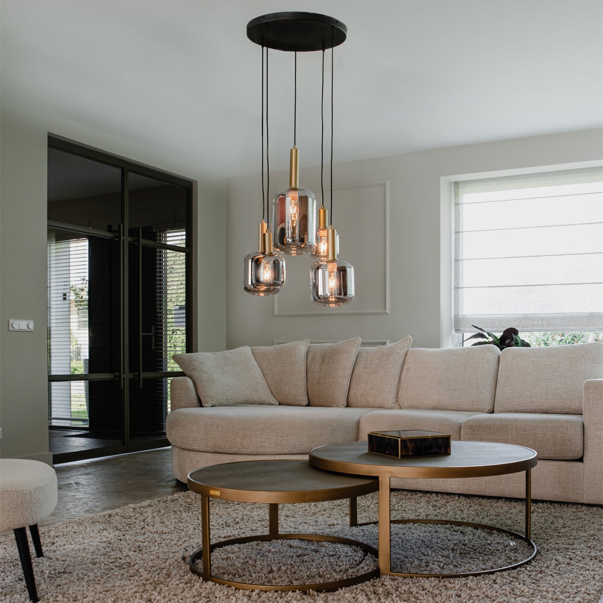 Qazqa art deco lampe suspendue pour table à manger - Zuzanna - noir et fumé, rond, max. 40w, e27, à 5 lumières, 66cm, idéal pour - 2