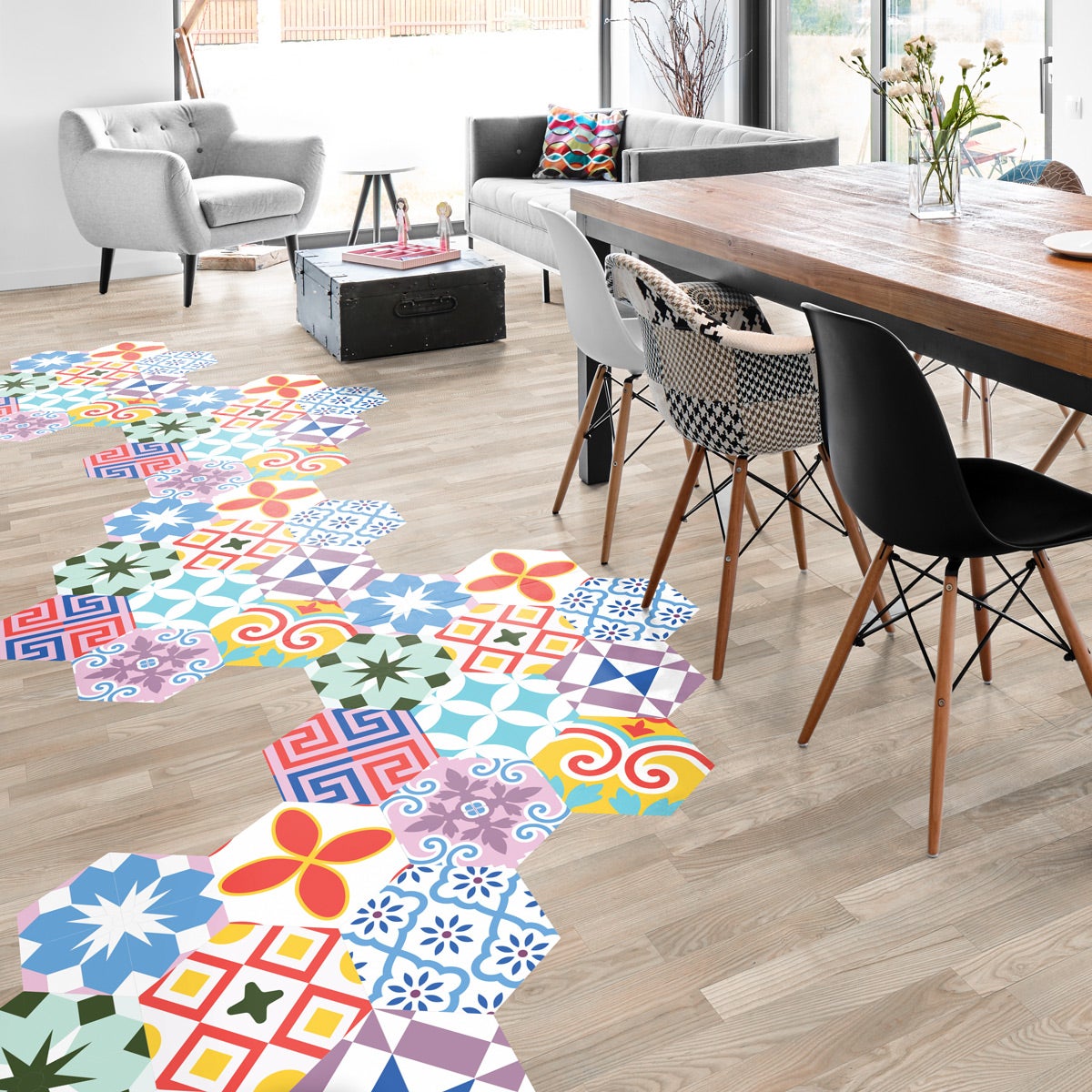 Vinilo baldosas suelo géraldino antideslizante - adhesivo pared - sticker revestimiento - 1 adhesivo 60x135cm-10stickershexagones30x26cm