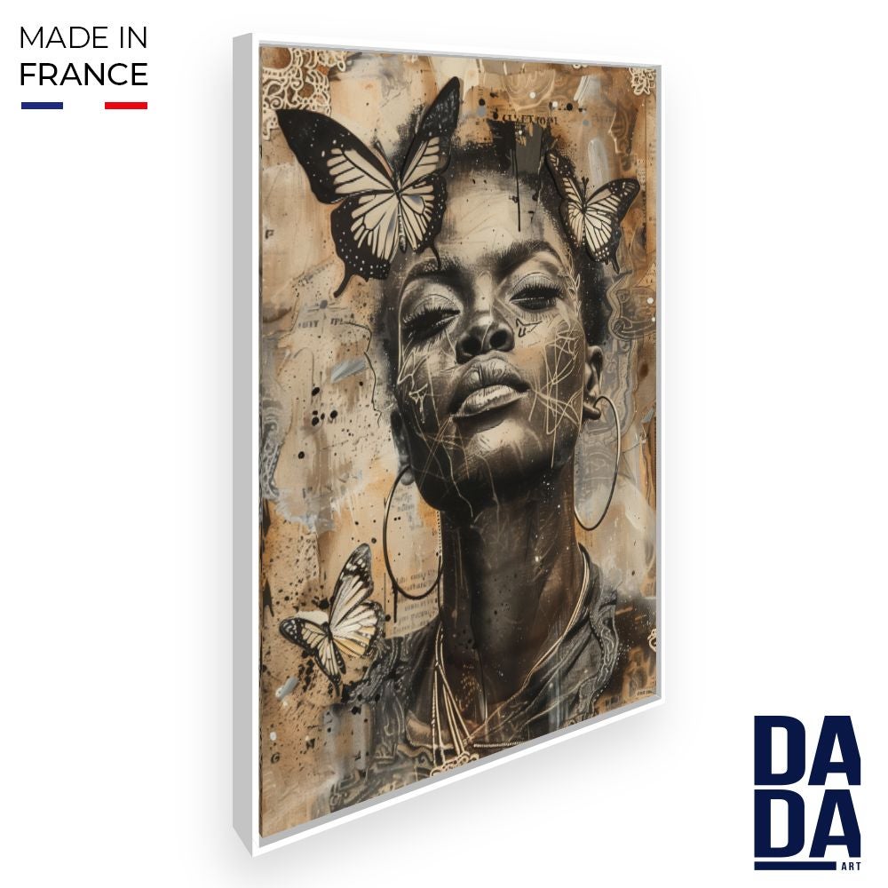 Tableau Tableau Papillon sur fleur - noir et blanc - 90x120 cm
