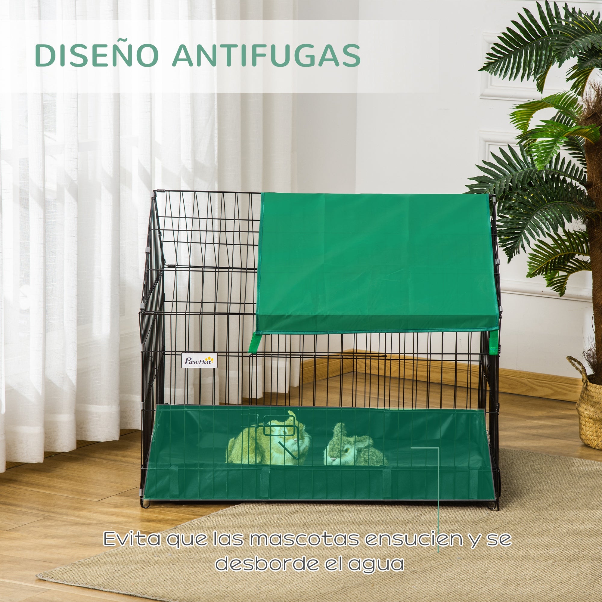 Gaiola para Animais Pequenos PawHut Aço e Tecido Oxford Preto e Verde 90x75x75 cm - 5