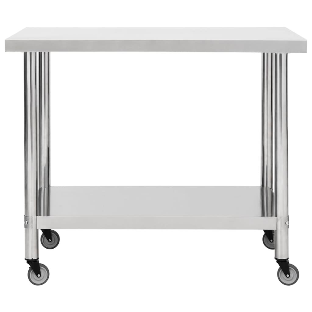 Mesa de trabalho de cozinha c/ rodas aço inoxidável 100x30x85cm CFW288978 - 3