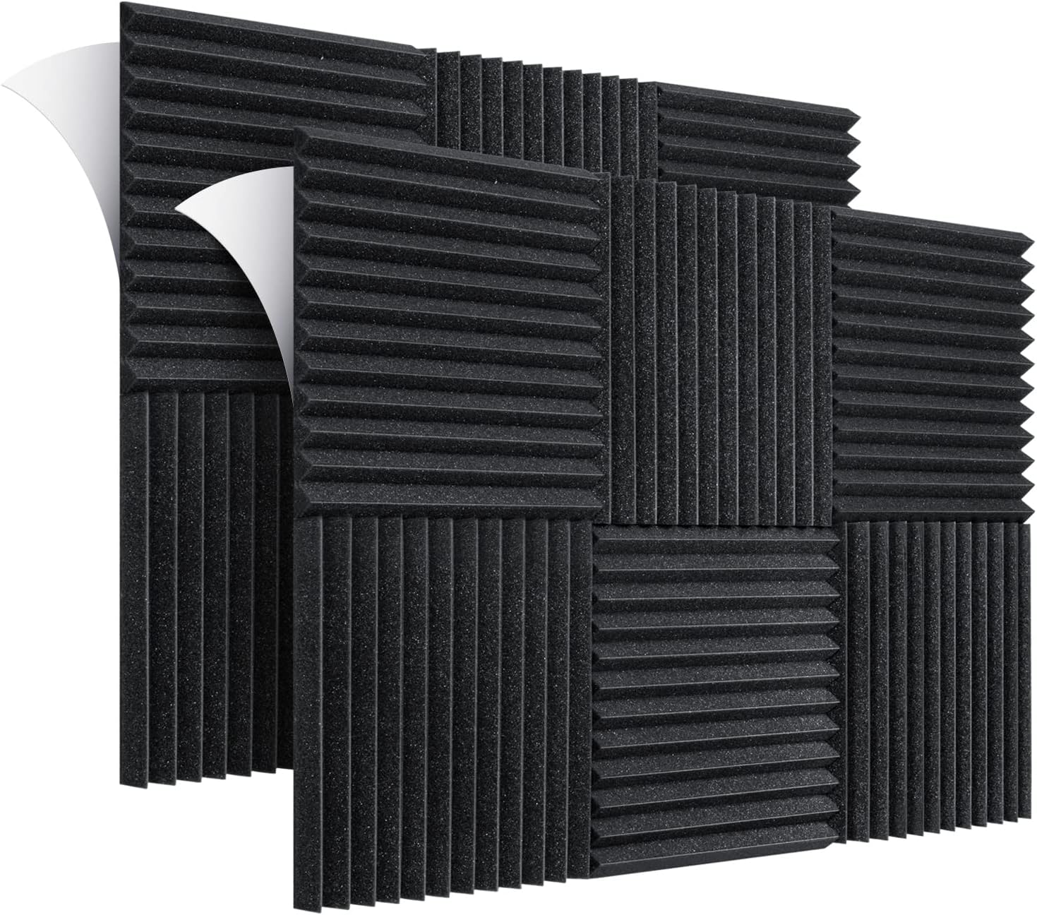 Panele 30 x 30 x 2,5 cm Pianka Akustyczna, Zestaw 12 Paneli Akustycznych Ognioodpornych Samoprzylepnych, Pianka Anty-Hałasowa, do Podcastingu, Studia