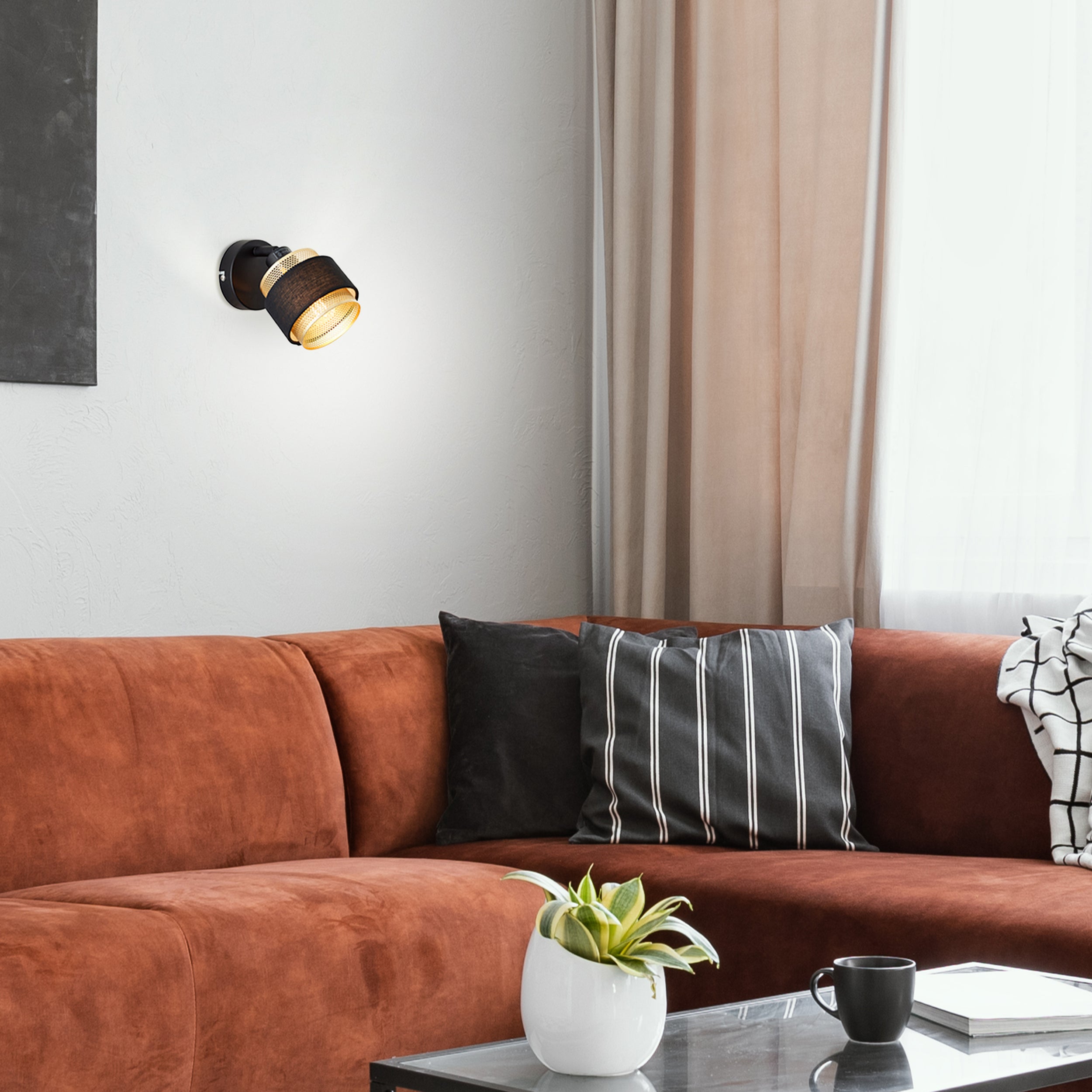 Brilliant Lamp Grove spot ścienny czarny złoty metal/czarne drewno 1x D45, E14, 28 W - 8