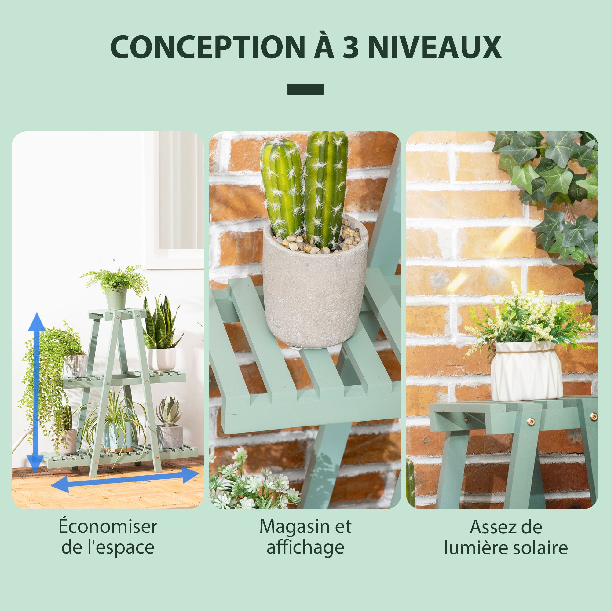 Outsunny - Étagère à plantes - Bois de sapin - 76x26x76cm - Vert - 5