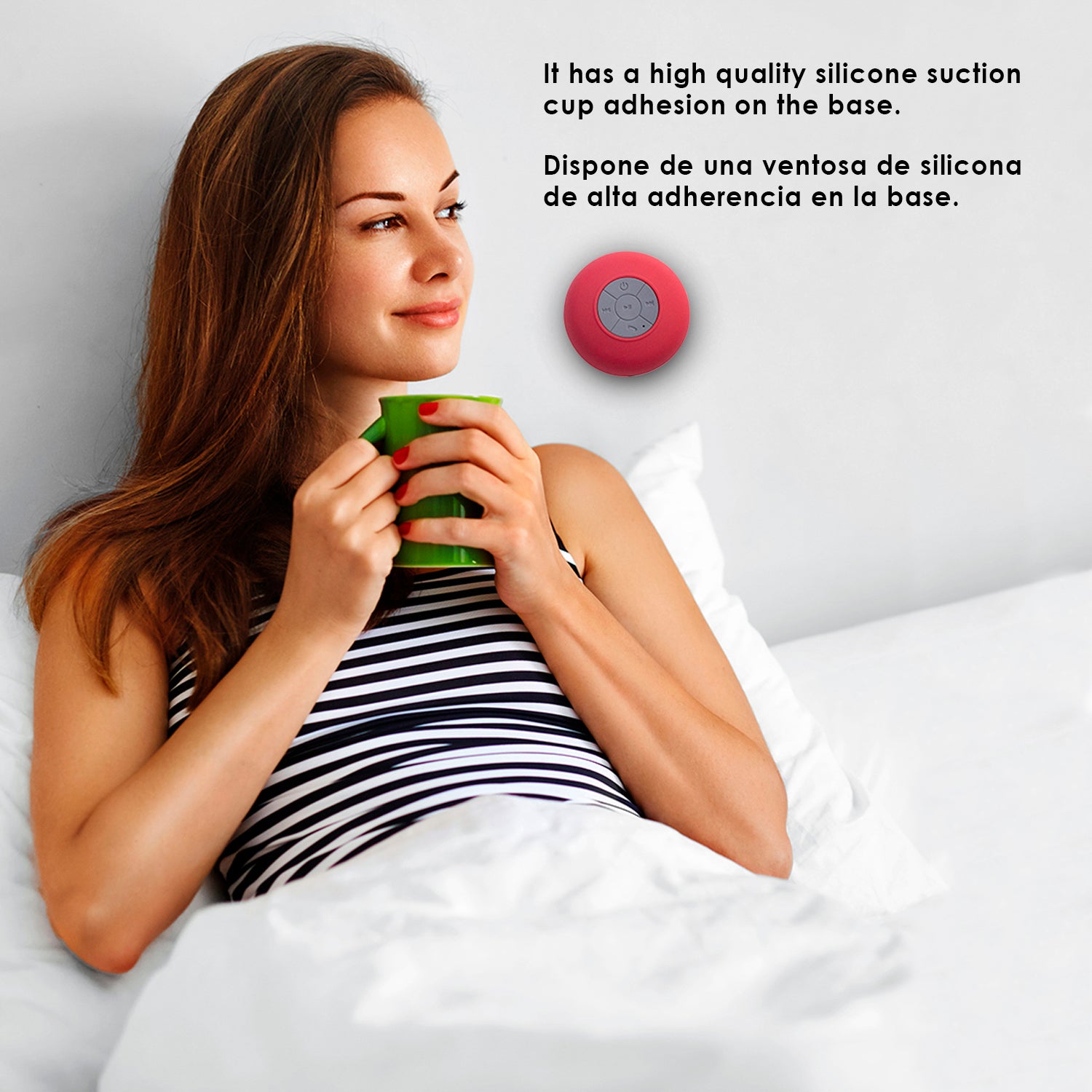 Altavoz Rariax Bluetooth con ventosa, resistente a salpicaduras de agua, especial ducha 8,5x5,5x5,5 Cm. Color: Blanco DAM - 4