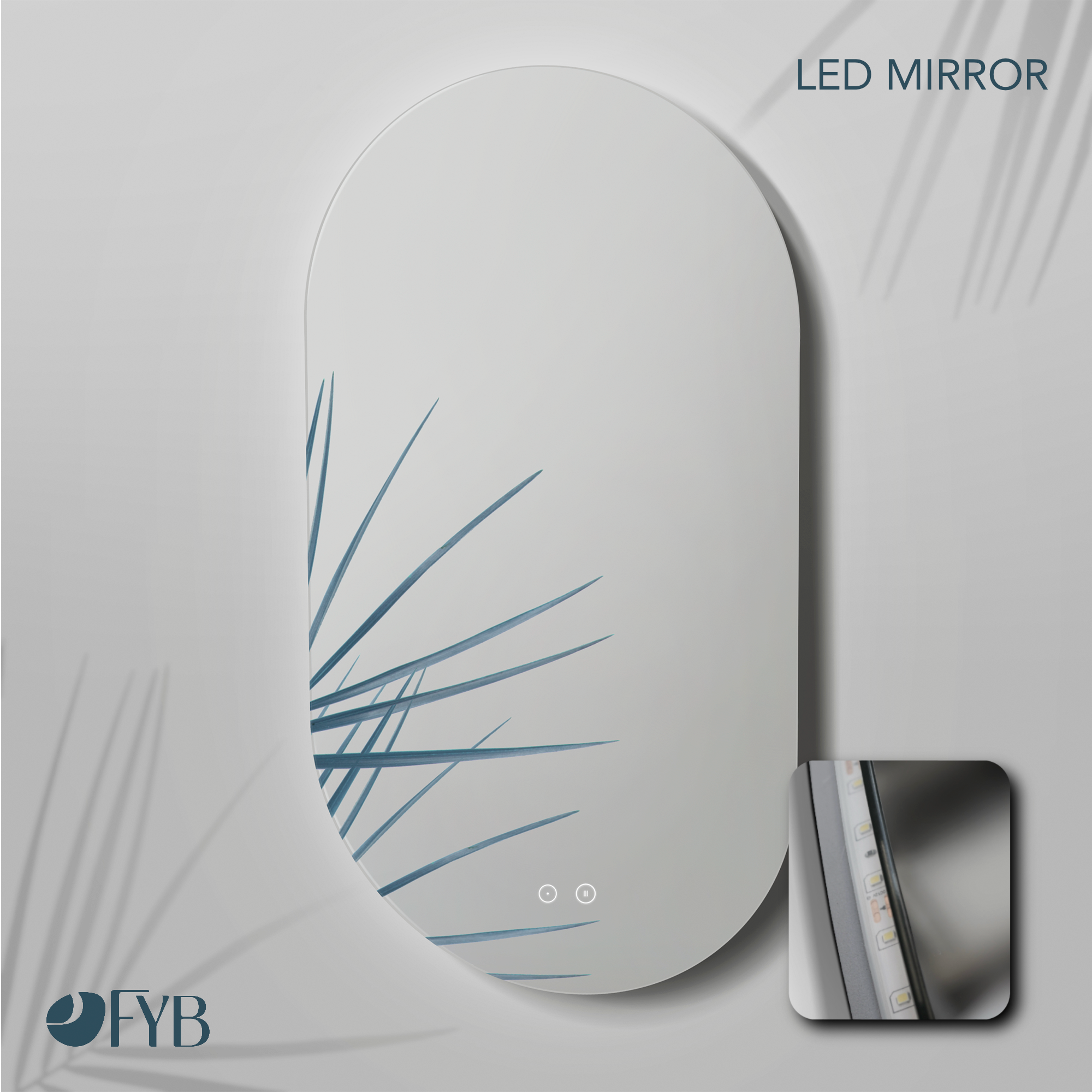 Feel Your Bath, Meuble De Salle De Bain PANTER Marron 60 cm, 2 Tiroirs, Vasque Céramique Intégrée Et Miroir Ovale LED Antibuée - 4
