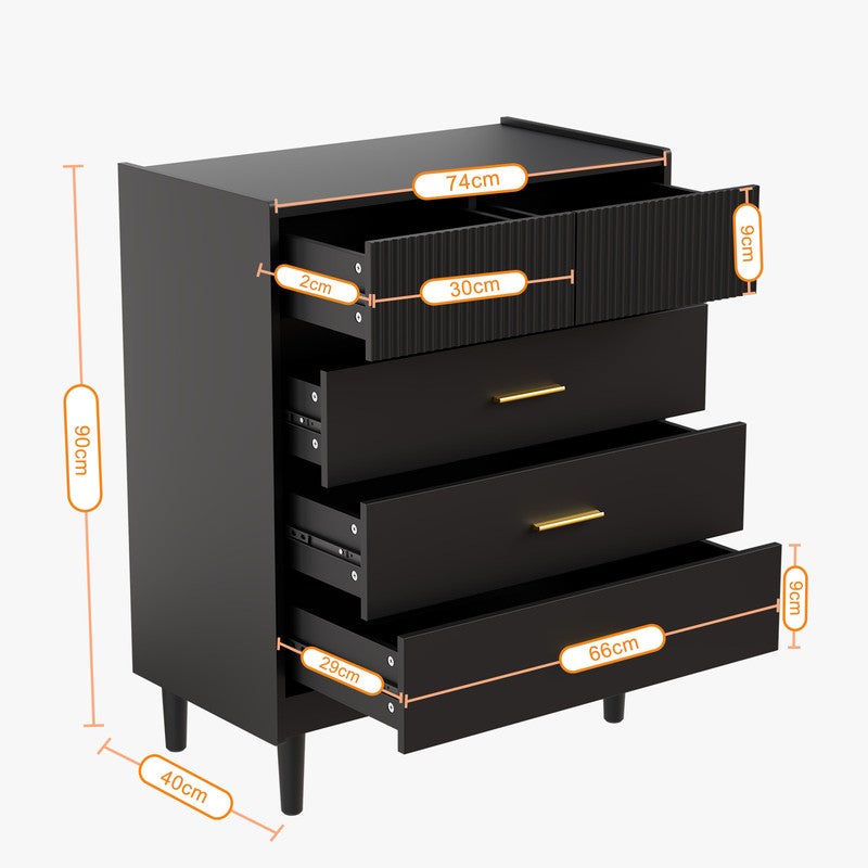 HOMAVO Commode 74 x 94 cm – Meuble de rangement moderne avec 5 tiroirs spacieux - 3