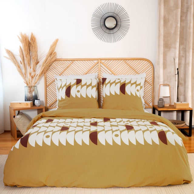 Parure de lit 260x240 cm coton AUBE Marron 3 pièces