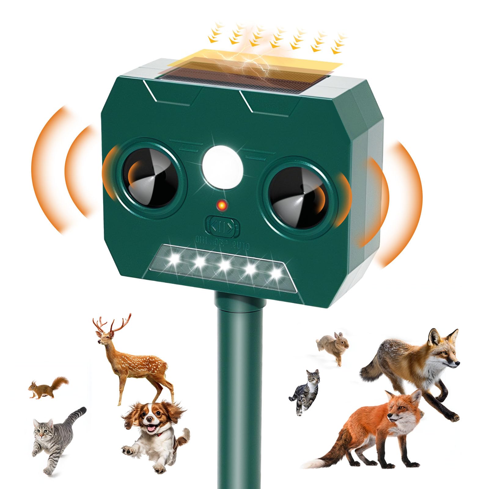 Repousse Chats Chiens Oiseaux 3T6B Répulsif Ultrasons Pour Animaux - Solaire Et USB, étanche IP65 - Pour Chats, Chiens, Oiseaux