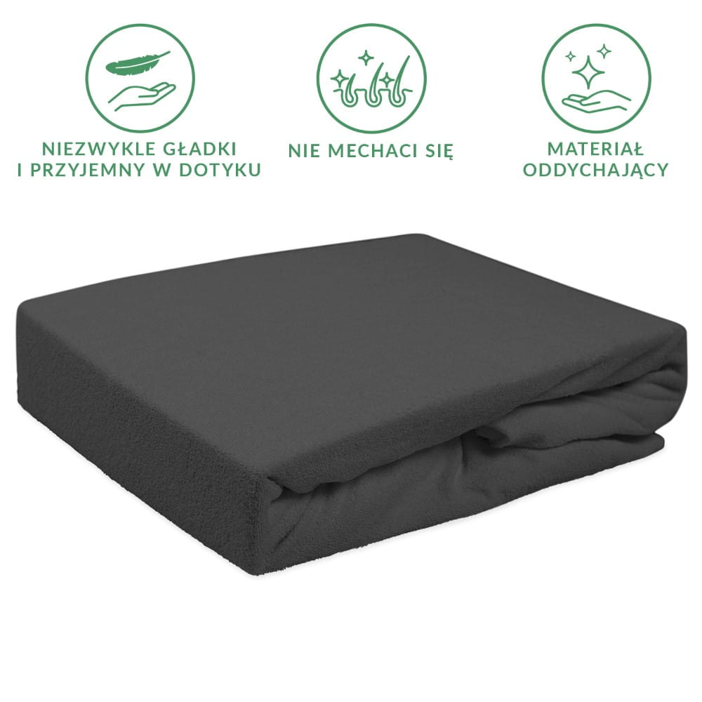 Prześcieradło frotte z gumką 180 x 200 kolor ciemny szary PREMIUM - Darymex