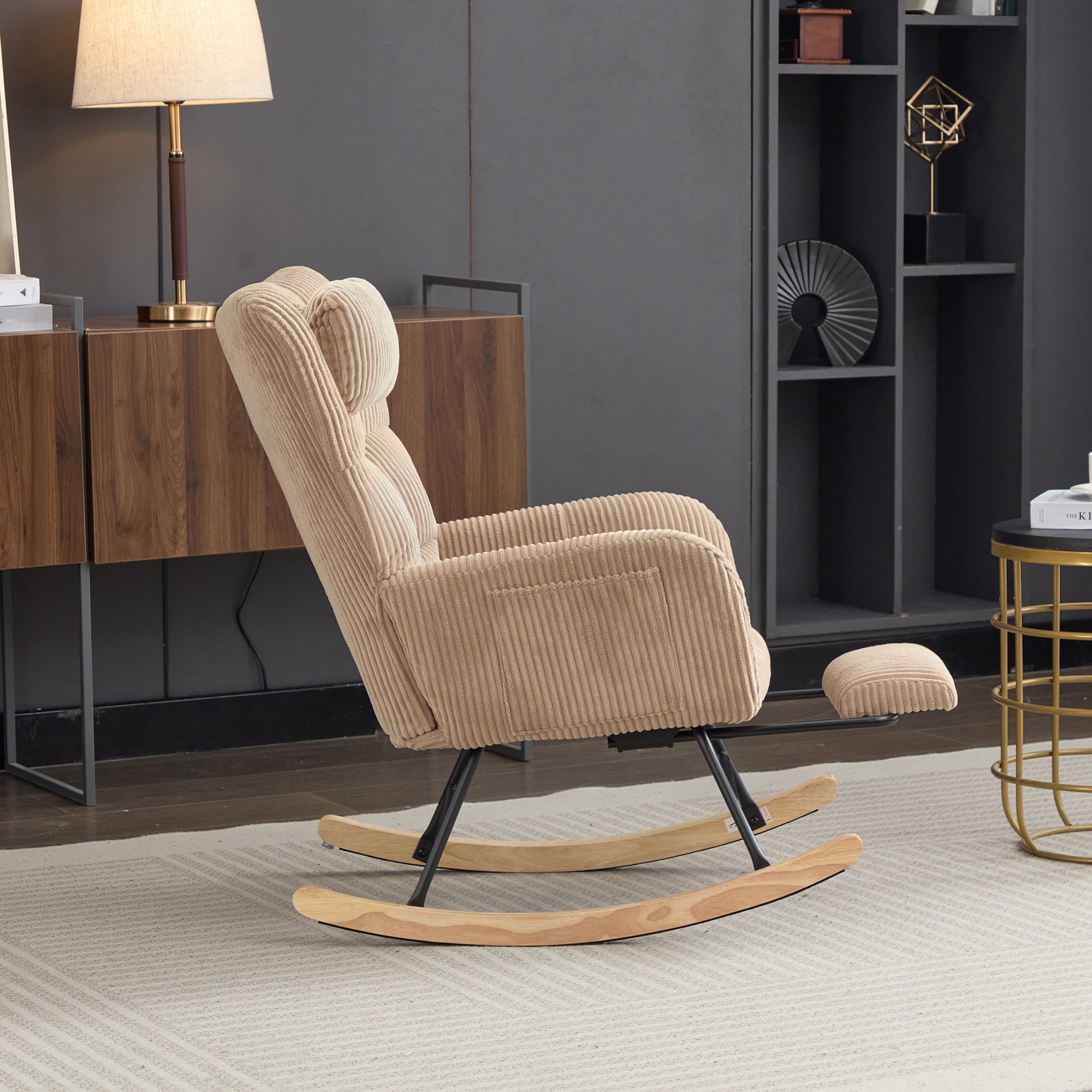 Fotel bujany 102 x 65 x 92 cm - siedzisko wyściełane - oparcie wysokie - z poduszką pod szyję - brązowy - 5