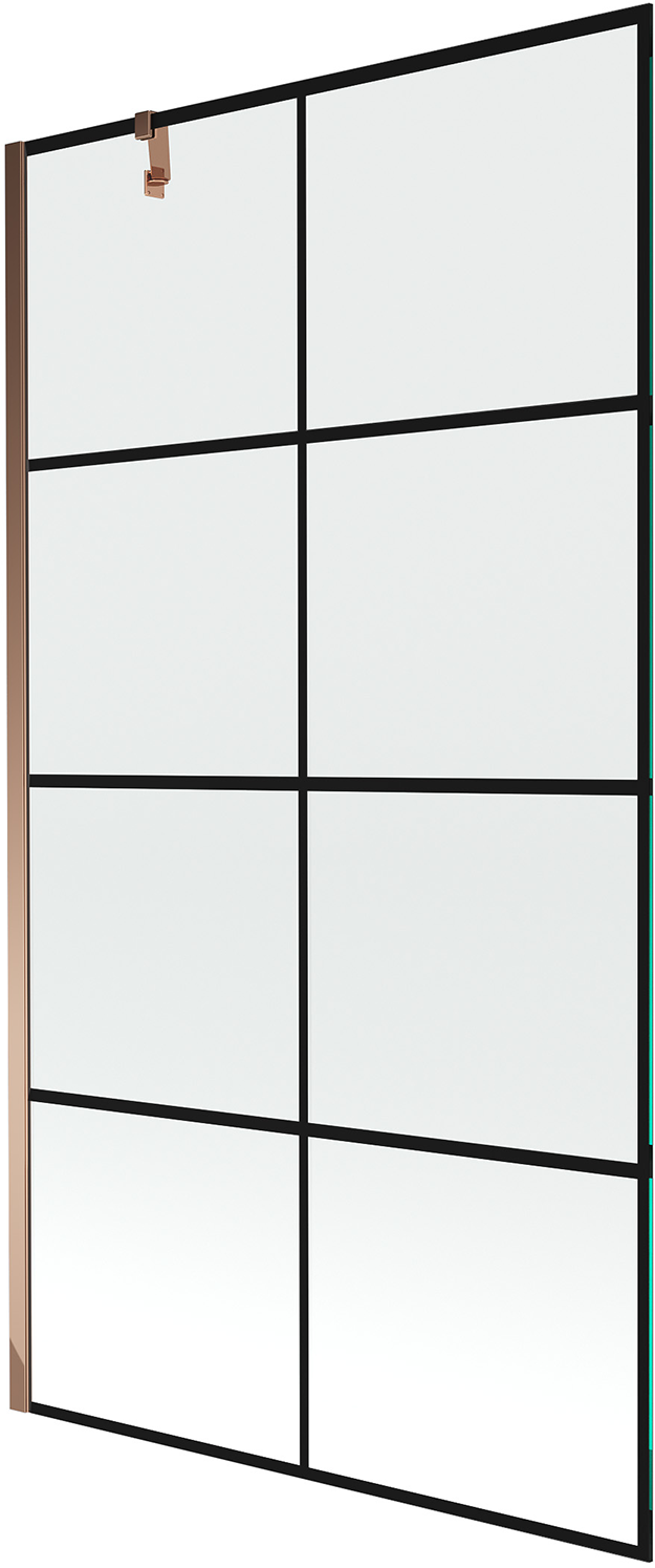 Mexen Next parawan nawannowy 1-skrzydłowy 100 x 150 cm, czarna kratka, różowe złoto - 895-100-000-00-77-60