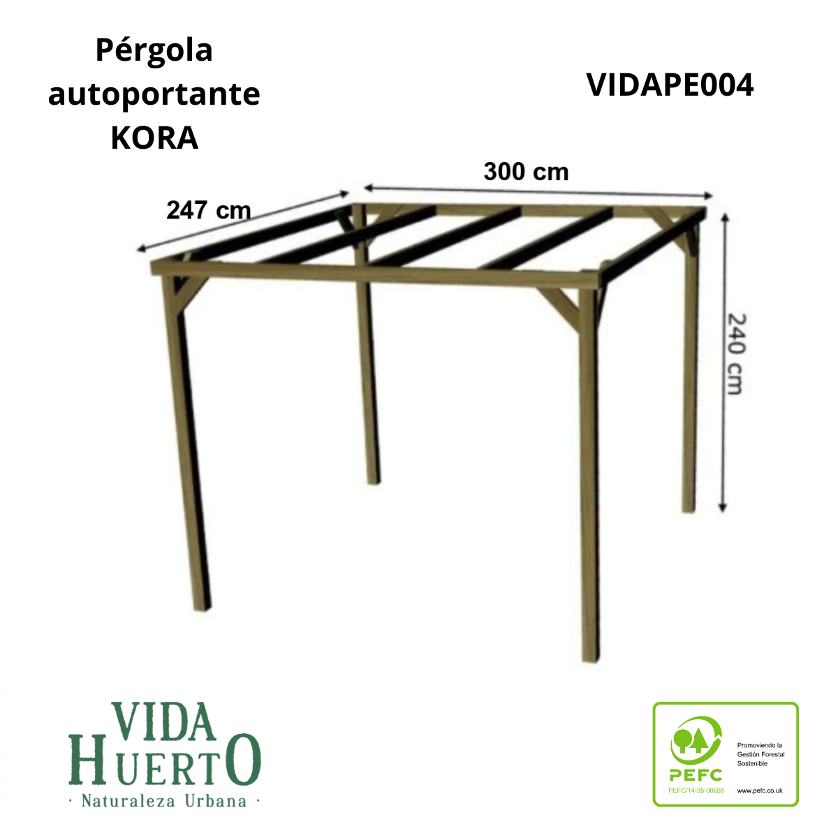Pérgola Autoportante Kora Vidahuerto Madera De Pino Tratada 300x240x240 Cm - 5