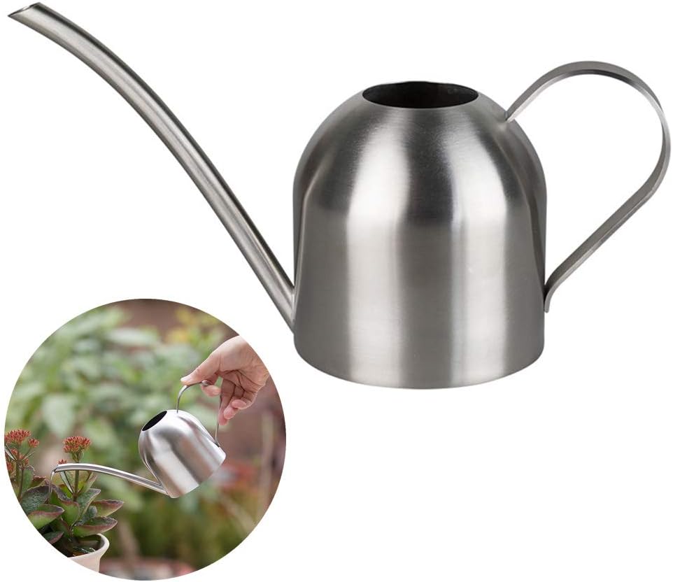 Konewka ze stali nierdzewnej - mała konewka z długą szyjką do domu, wewnątrz, na zewnątrz, ogrodu, do podlewania sukulentów - 500 ml (srebrna)