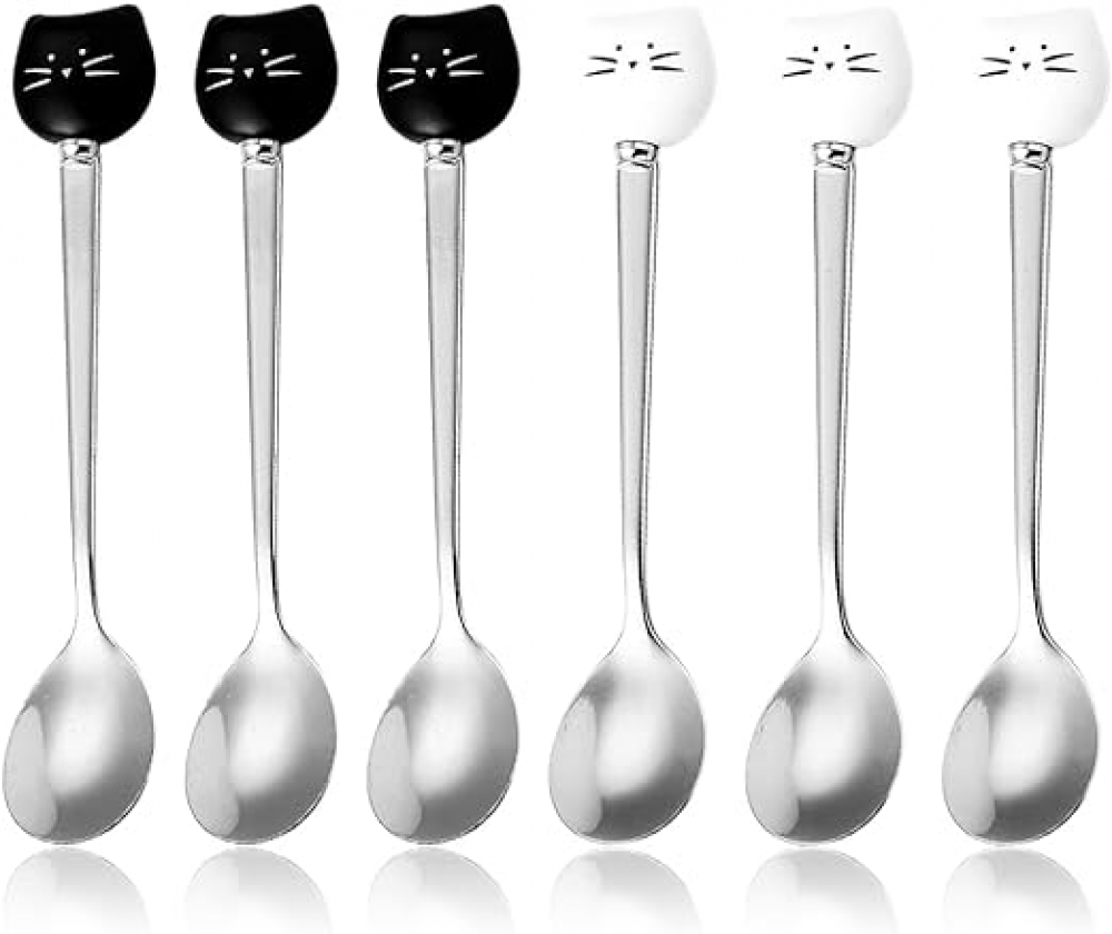 4 Pezzi Cucchiaino da Caffè Gatto, Cucchiaio da Dessert in Acciaio Inossidabile Cucchiaio da Tè Cucchiaio da caffè Artiglio di Gatto per Caffè, Dessert, Bibite, Miscelazione (Argento
