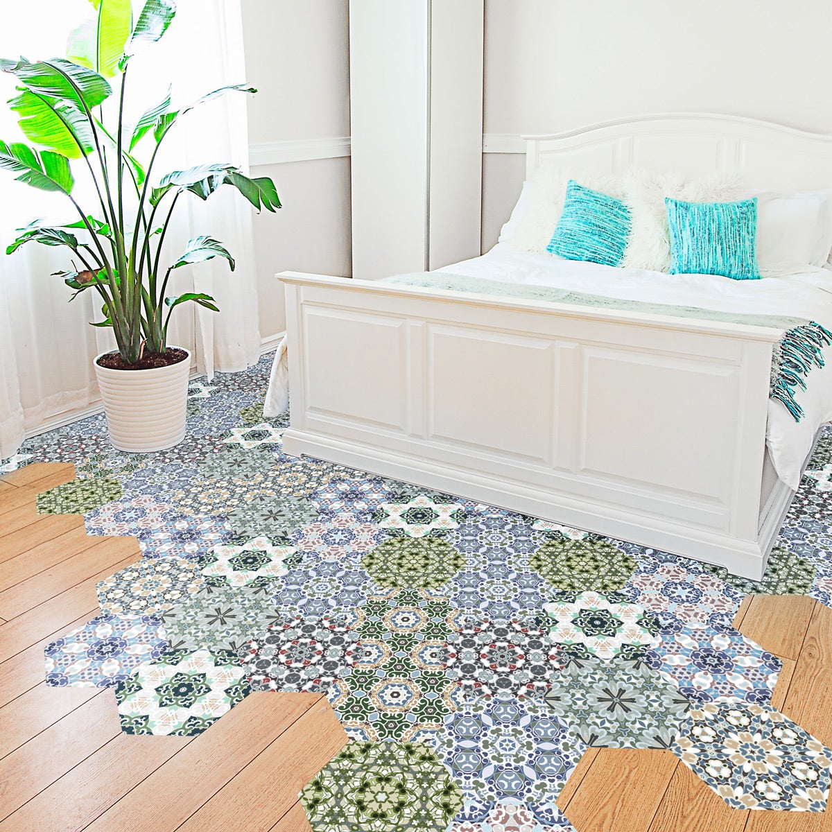 Vinilo baldosas suelo hexagons julia antideslizante - adhesivo pared - sticker revestimiento - 1 adhesivo 60x135cm-10stickershexagones30x26cm