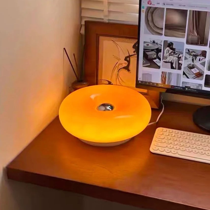 Lampe à poser, Lampe Donut Touch, Lampe d'ambiance rétro Bauhaus, Lampe de bureau LED, Lampe de chevet avec 3 modes d'éclairage, Orange - 6