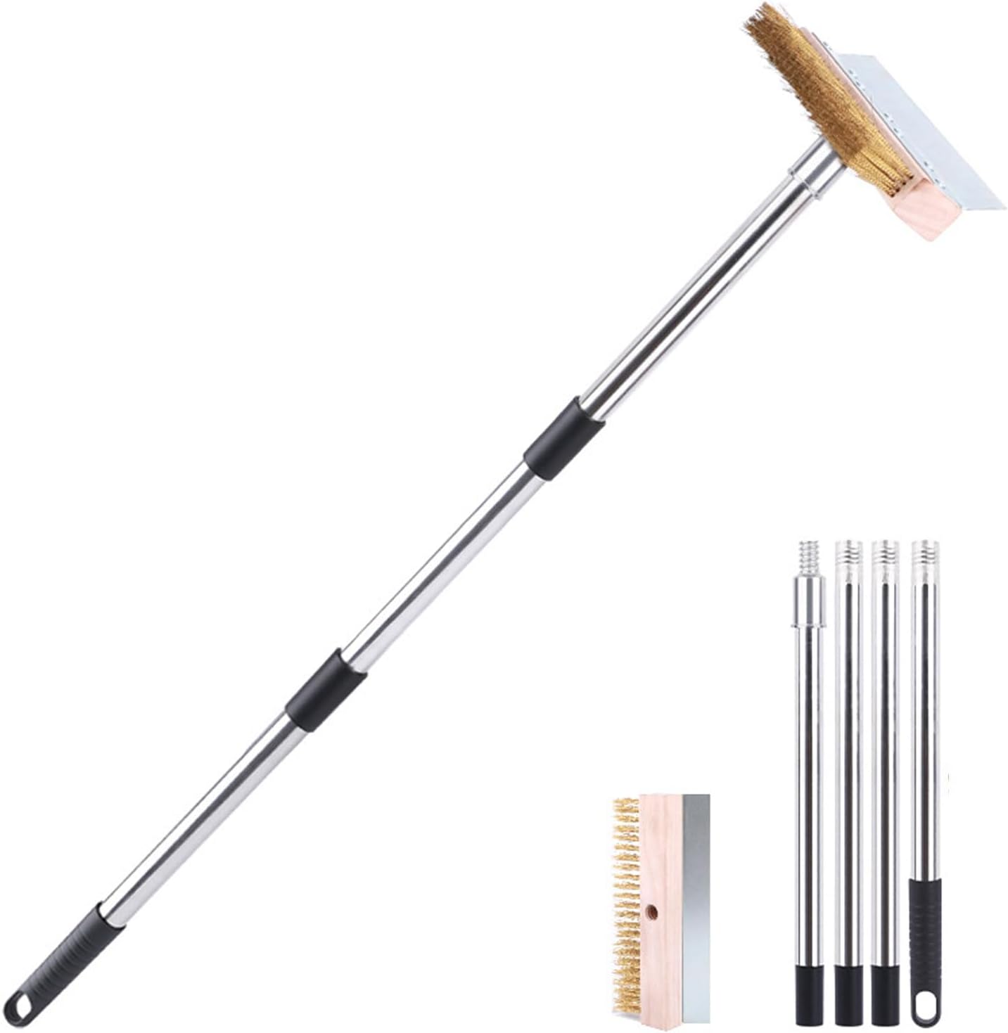 NUTUNI Brosse De Four à Pizza Avec Grattoir En Acier, Longue Poignée Amovible En Aluminium, Grattoir