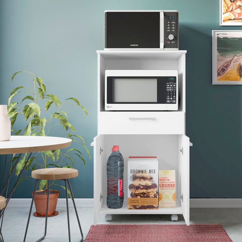 Buyqualia Mueble de Cocina para microondas con Ruedas, aparador Auxiliar en Color Blanco (Alto 118cm / Ancho 61 cm/Fondo 49 cm) - 2