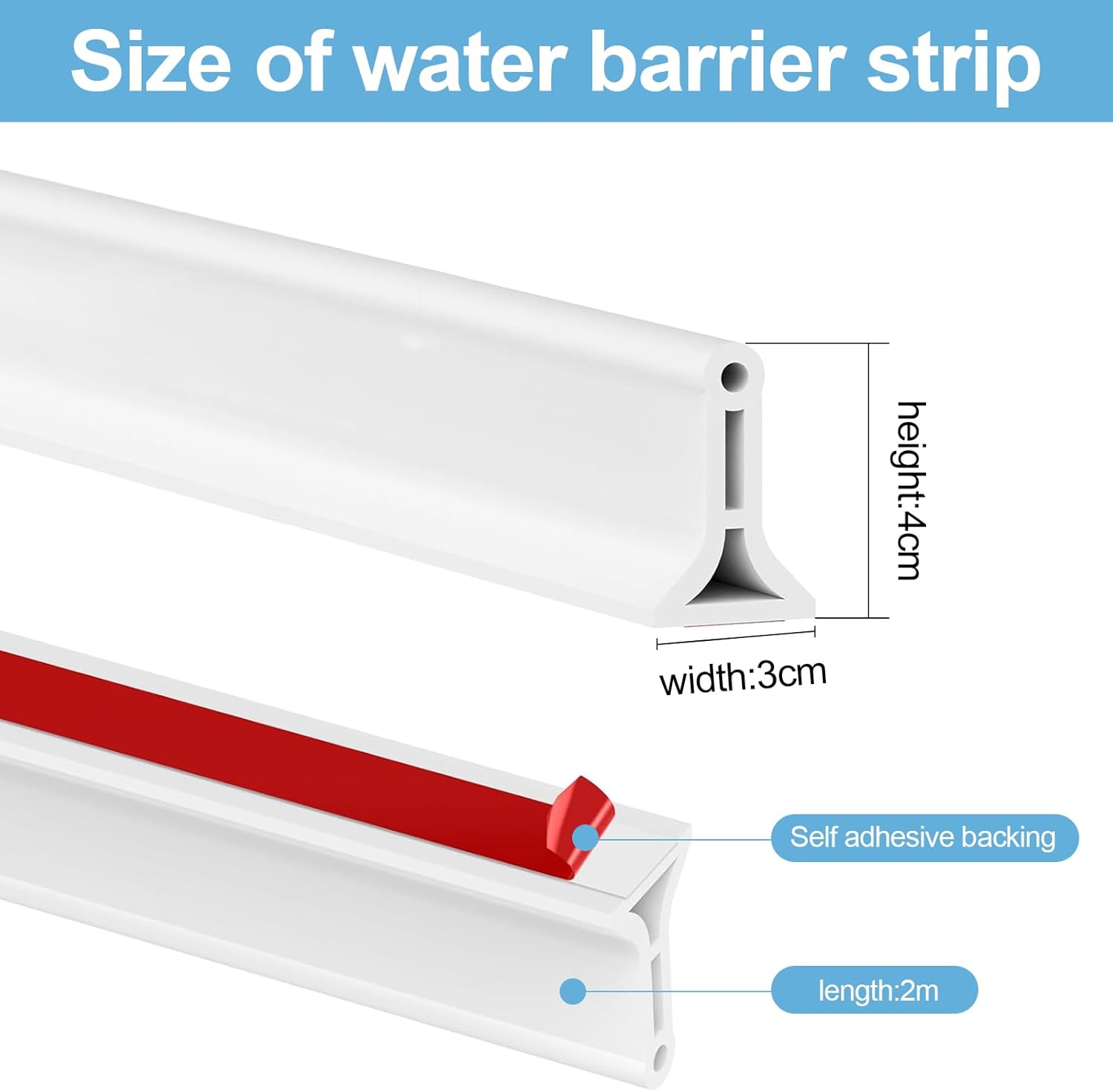 2M Joint Porte Douche, Autocollant Seuil de Douche Barrage d'eau, Caoutchouc Joint de Douche, Barriere de Douche Anti Débordement, Résistant Aux - 2