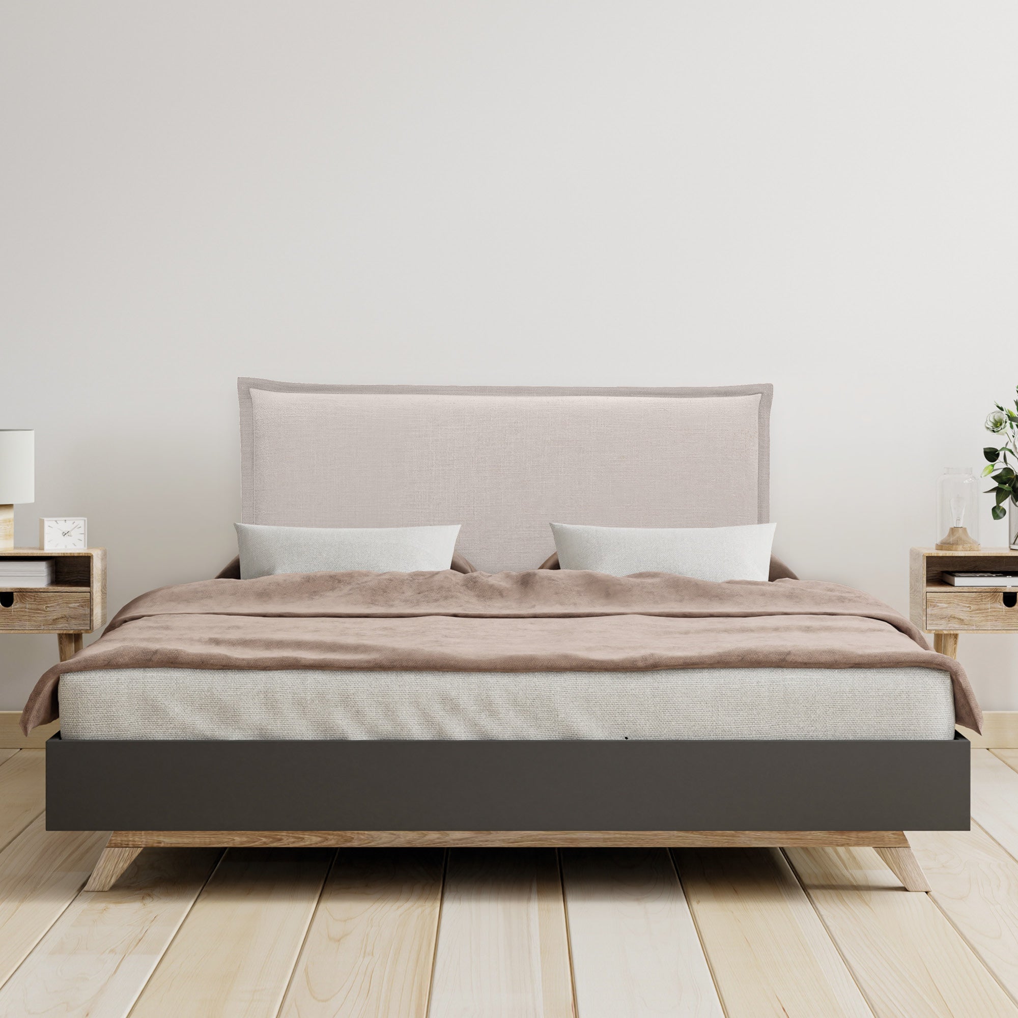 DHOME Cabecero de Lino Natural Liso con Ribete Cabezal Tapizado Cama Dormitorio Moderno Top Trending (Beige, 90cm) - 3