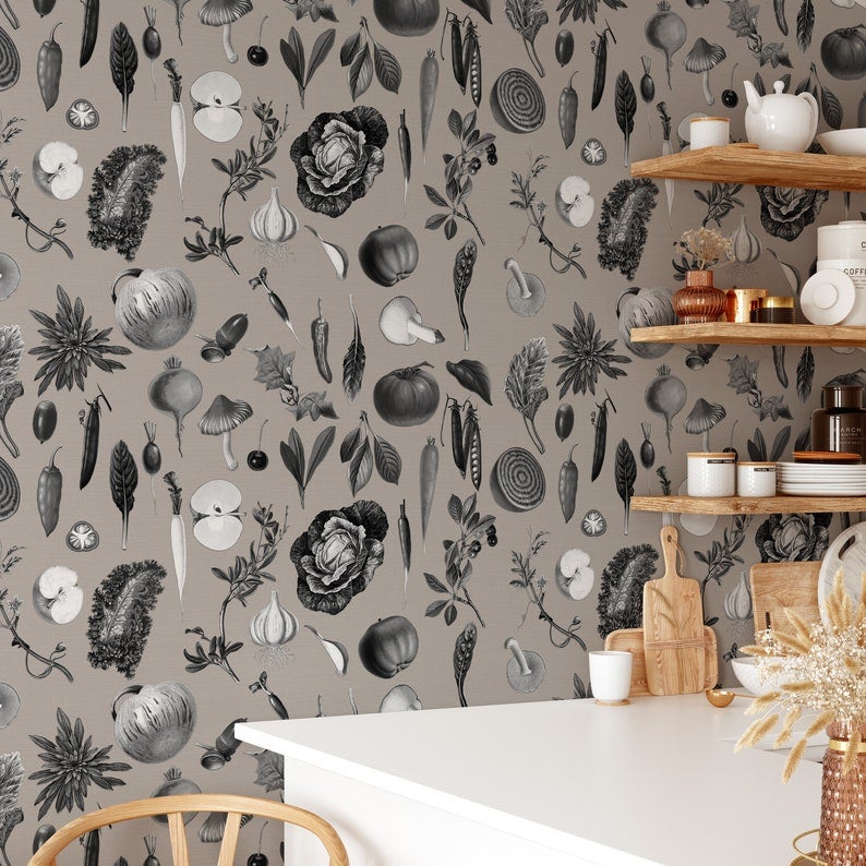 Papel pintado papel auténtico 100% ecológico | estampado cocina | 200x280cm (8 hojas)