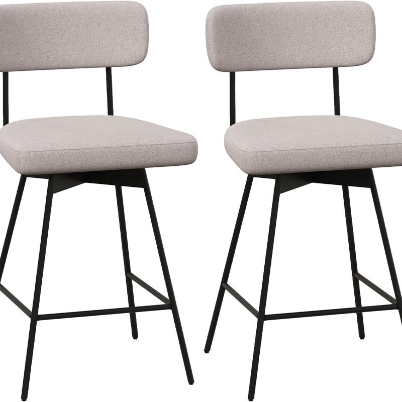 2-częściowy zestaw obrotowych stołków barowych z oparciem i podnóżkiem, wysokość siedziska 63,5 cm, krzesło kuchenne z metalową ramą, (beżowe)