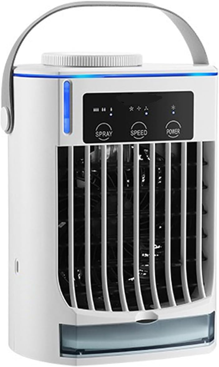 Mini wentylator biurkowy USB-C z funkcją mgiełki, cichy i przenośny, idealny do domu i biura, biały