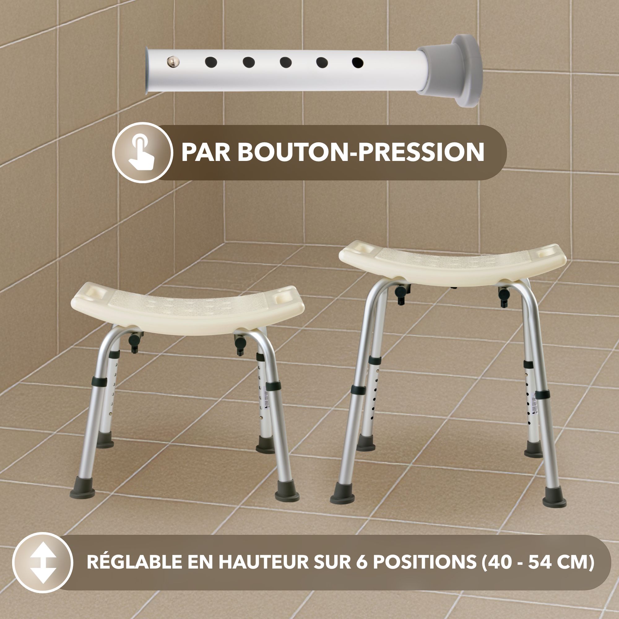 AREBOS Siège de Douche Tabouret de Douche | à Hauteur Réglable | Chaise de Douche | Aluminium | en Plastique HDPE | Rectangulaire | Montage Facile - 8
