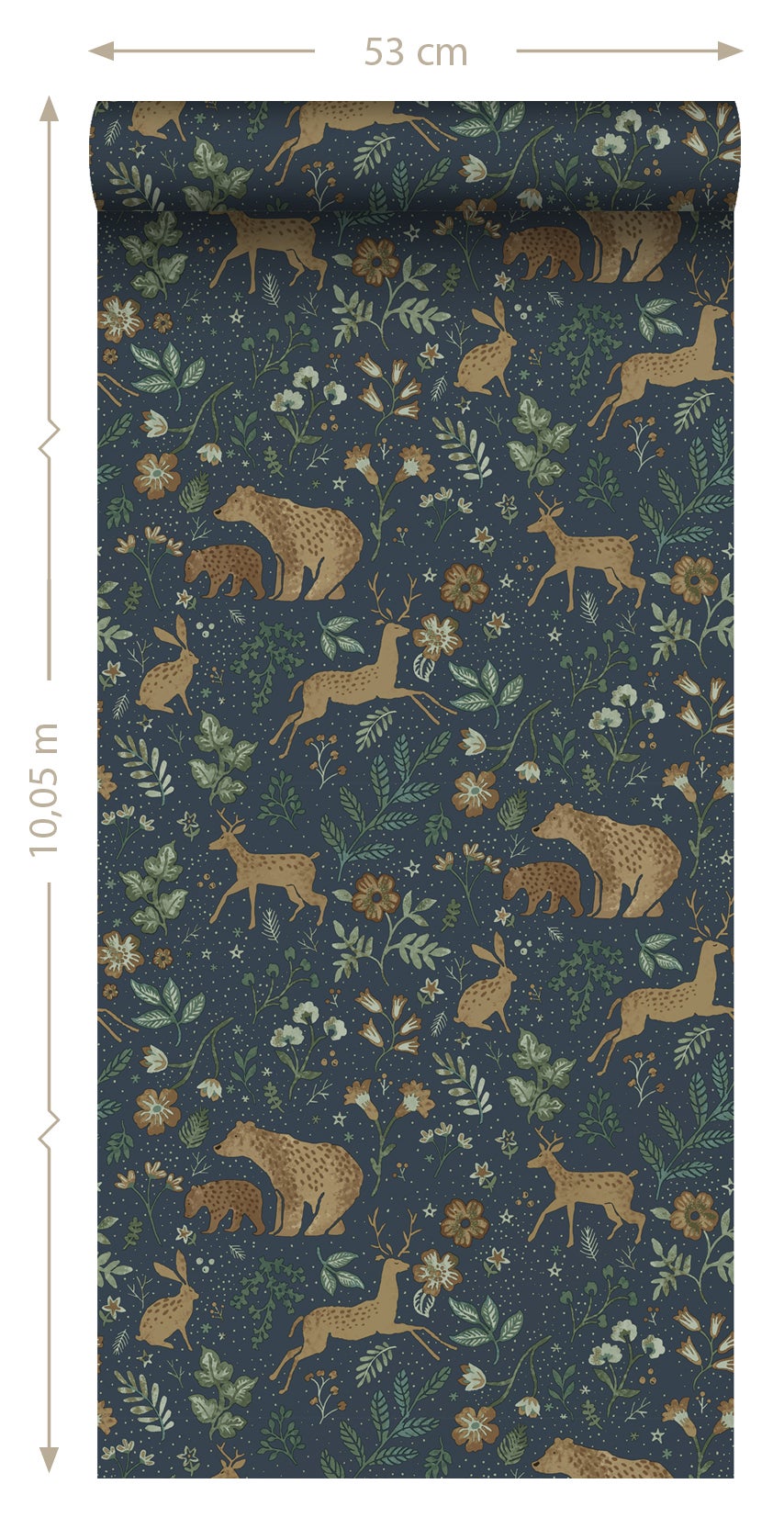 Papier peint forêt avec des animaux de la forêt bleu foncé et beige - 53 cm x 10.05 m - ESTAhome - 8