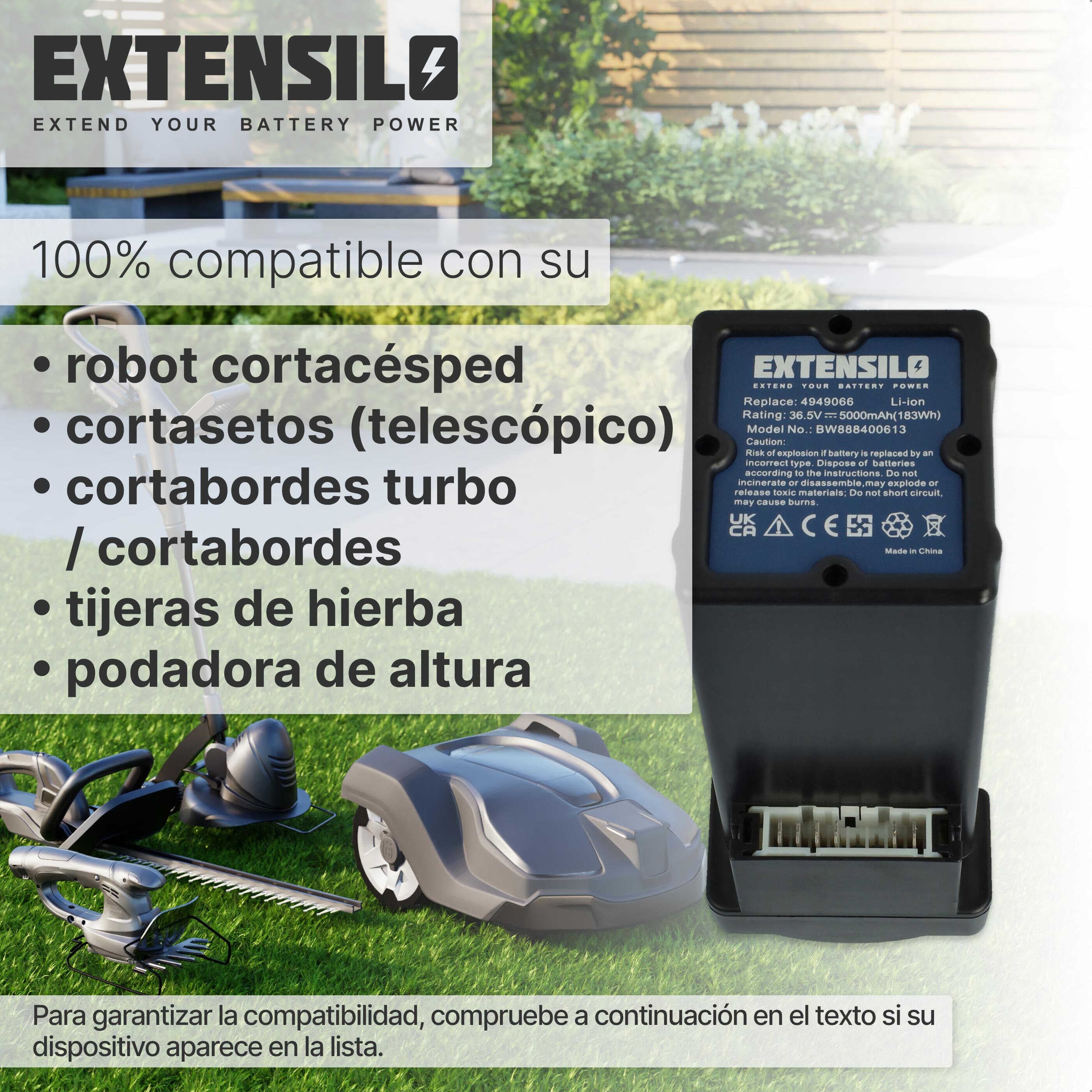 EXTENSILO Batterie remplacement pour WOLF-Garten 4919 096, 4949066, 4937065, 4919096, 4919065, 4919066 pour tondeuse (5000mAh, 36,5V, Li-ion) - 5