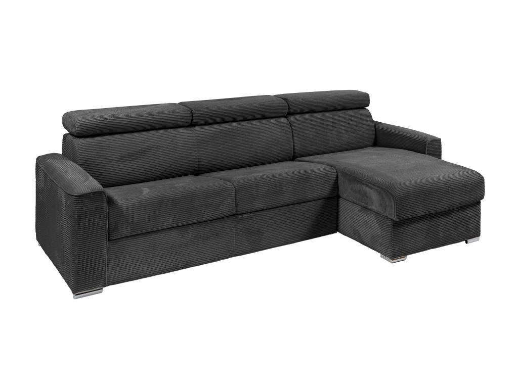 Kanapa narożna dwustronna rozkładana typu express z antracytowego sztruksu - Miejsce do spania z szerokimi listewkami 160 cm - Materac 22 cm - VIZIR