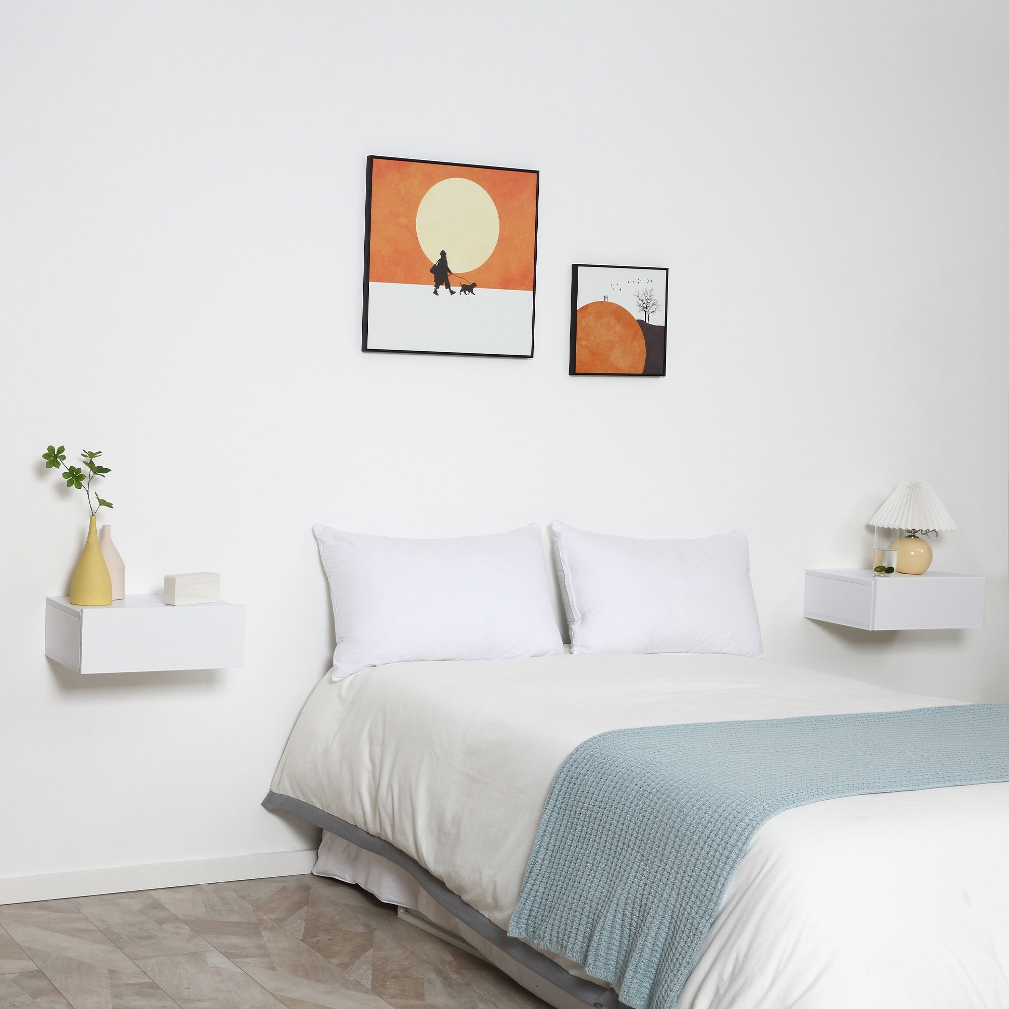 Mesitas de noche flotantes con 1 cajón HOMCOM 40x30x15 cm blanco - 2