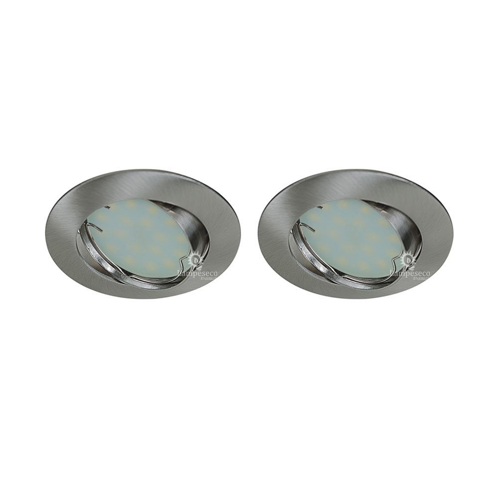 Lot de 2 spot led encastrable complet orientable alu brossé avec ampoule gu10 230v 5w, blanc neutre - 5