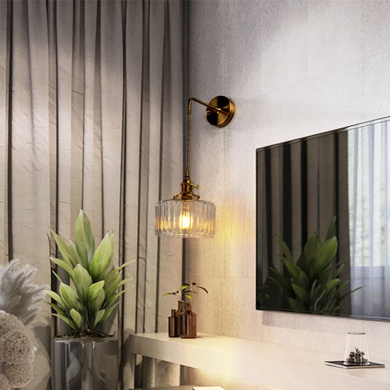 Lampa ścienna w paski w stylu vintage z regulowanym łańcuchem, lampa ścienna w stylu retro w kolorze złotym, nowoczesna dekoracja przy łóżku - 9