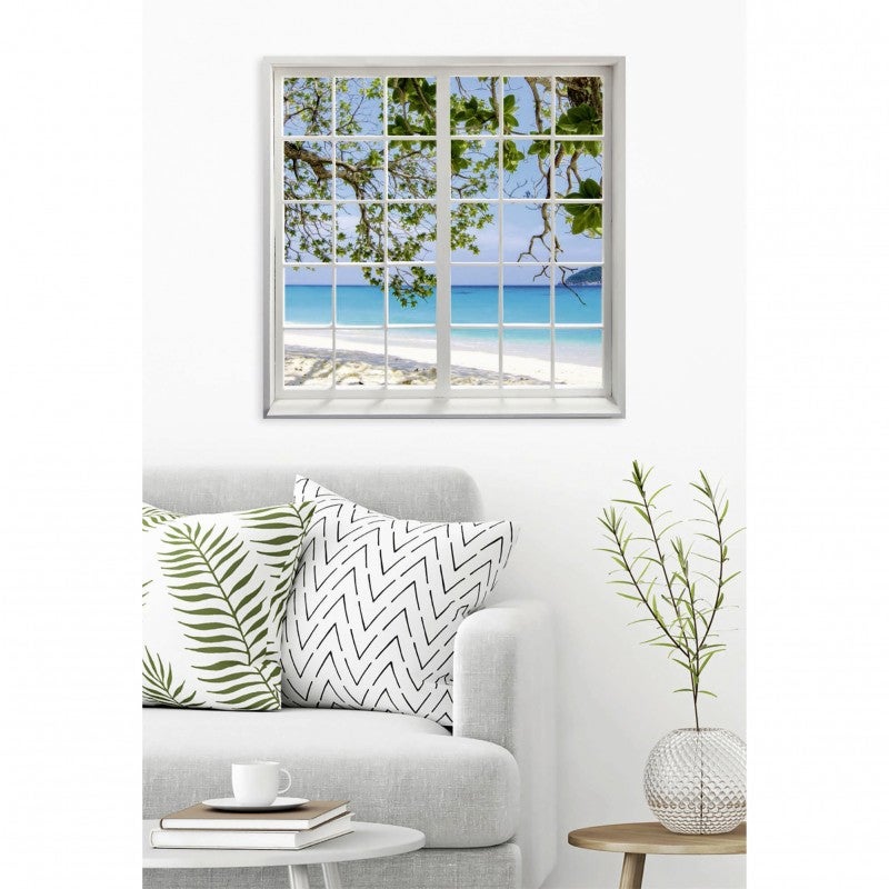 Tableau verre acrylique Regarder La Plage trompe l'oeil fenêtre 90 x 90 cm - Décoration murale photo pour la maison - 3